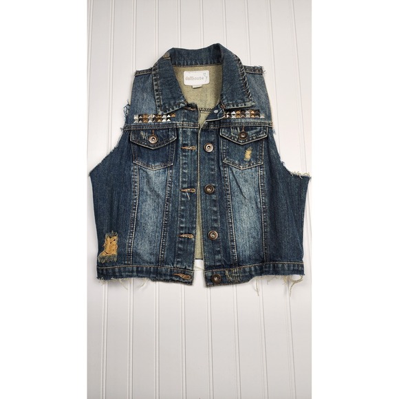 Dollhouse Jackets & Blazers - Dollhouse Distressed Studded Sleeveless Denim Vest Women Teen Size Medium